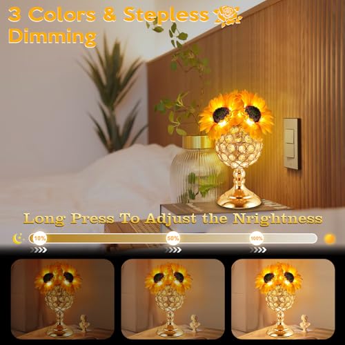 Sunflower Lamps for Women-Sunflower Flower Touch Lamp with 3-Color Infinitely Dimming,10+ Hours Runtime-Ideal Gift for Mom,Flower Decor for Bedroom and Office,USB Charge,IP44 Waterproof - style: Sunflower-Oval