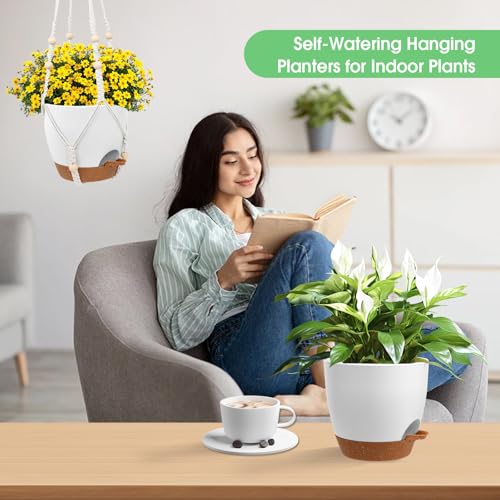Vanslogreen Hanging Planters for Indoor Outdoor Plants, 2 Pack Self Watering Hanging Pots, Hanging Plant Baskets with Drainage Holes & 2 Types of Plant Hangers (Green, 6'') - color: Green+black, size: 6''