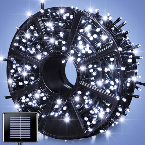 JMEXSUSS 600 LED Solar Christmas Lights Outdoor Waterproof, 206.7ft White Solar Lights Outdoor, 8 Modes White String Light for Yard Patio Tree Gardens Wedding Party Christmas Decor - color: White, size: 600LED*1