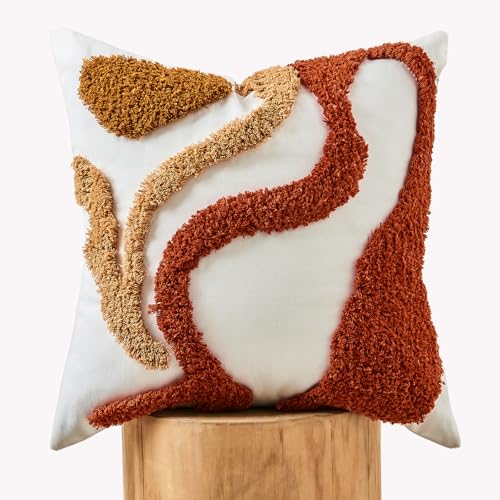 lifein 18x18 Pillow Covers-Throw Pillow Covers Boho Couch Pillows Embroidered Decorative Accent Pillows Mid Century Textured Pillowcases for Couch Sofa Living Room Bed Home Decor (Burnt Orange) - color: C-cr711(1 Pack Without Pillow Insert), size: 18" x 1