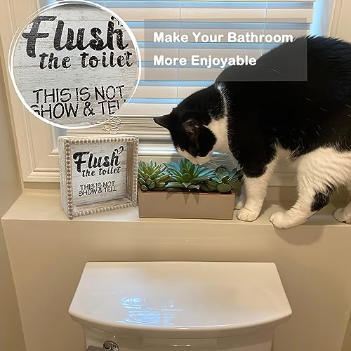 Boho Farmhouse Wooden Framed Bathroom Decor Signs, Funny Restroom Decorative Plaque Small Cute, Toilet Rules Shelf Decoration (Flush The Toilet Sign) - color: Flush The Toilet Sign