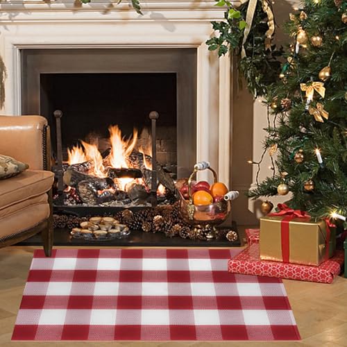 Buffalo Plaid Area Rug, Checkered Rug 27.5x43 Inches, Red and White Rug, Washable Cotton Mat for Front Porch, Entryway, Kitchen, Living Room, Home Decor - color: Red & White, size: 2'3" x 3'7" (Rectangular)