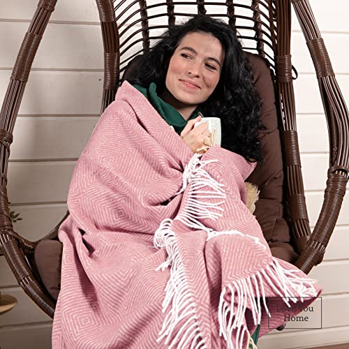 LYHome Merino Wool Blanket - Warm Throw for Cold Weather, Warmest Travel Outdoor Camping Blankets, Picnic Army and Military Throws, Comforter Soft & Cozy (55" x 79" Pink with White Rhombus) - color: Pink With White Rhombus