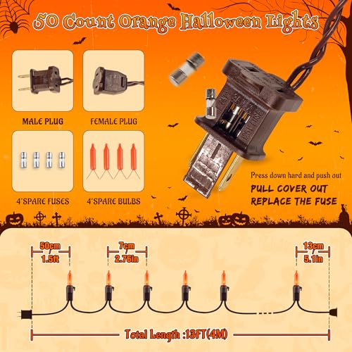YOUNGAR Orange Halloween Lights, Clear Christmas Lights Outdoor,13FT 50 Approved Christmas String Light with Brown Wire,Incandescent Mini Light Plug in for Indoor Tree Patio Garden Xmas Decor - color: Orange, Brown Wire, size: 50 Count 1Pack
