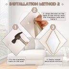 Suzile 6 Pcs Diamond Wall Mirror Set with Chain Hanging with Diamond Handle Frame Decorative Chain Mirror for Home Entryways Living Room Bathroom Farmhouse Wall Decor(Gold)