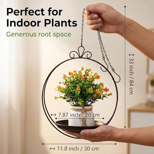Hanging Planters for Indoor Plants, 2 Pack Metal Wall Ceiling Window Plant Hangers Kit with Trays and Chains for Succulents Pothos Herbs Balcony Patio Living Room - style: hanging planter tray