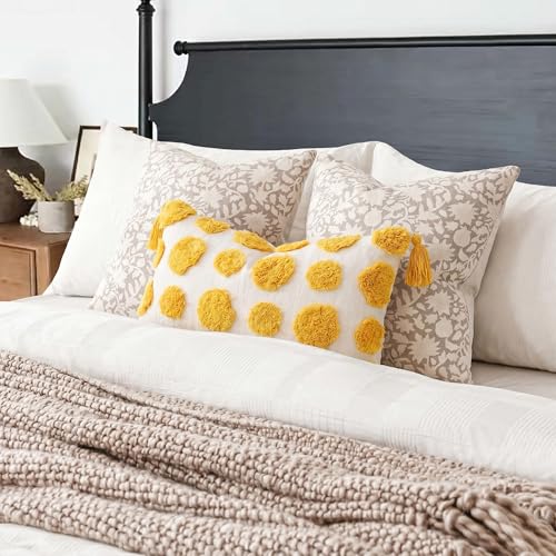 PANOD Super Soft Farmhouse Decorative Plush Throw Pillow Covers 12 x 20 Yellow,Solid Pom pom Tufted with Tassels Modern Accent Boho Lumbar Cushion Cover Pillow Case for Couch Sofa - color: Yellow, size: 20" x 12" (Pack of 1)