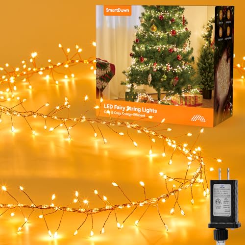 Flowing Fairy Lights Plug in with 14 Modes, 10FT 388LED Twinkle Firecrackers String Lights Indoor Waterproof, Christmas Tree Cluster Lights for Bedroom Garland Christmas Decor, Warm White - color: Warm White, size: Flowing - 1pc