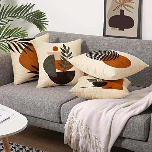 Boho Abstract Sunset Plant Olive Leaves Decorative Throw Pillow Covers Set of 4, Bohemian Geometry Line Pillowcase Decoration, Minimalist Modern Art Aesthetic Cushion Case Home Decor 20x20 - color: Boho Plant, size: 20" x 20" (Pack of 4)