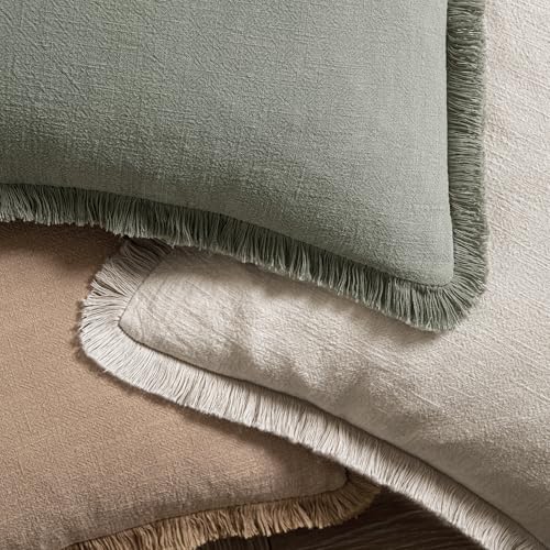 MIULEE Decorative Throw Pillow Covers Neutral Linen Fringe Throw Pillows Set of 2 Natural Beige Boho Farmhouse Cushion Covers with Tassels for Couch Sofa Bed Spring Home Decor 20x20 Inch - color: Natural Beige, size: 20" x 20" (Pack of 2)