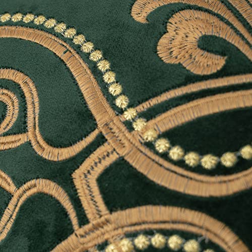 Aeckself European Floral Pillow Cover 24x24 Inch, Large Luxury Velvet Embroidered Decorative Throw Pillow Cover for Couch Bedroom Living Room, Dark Emerald Green and Gold, OBYG-Teal6060 - color: Green, size: 24" x 24" (Pack of 1)