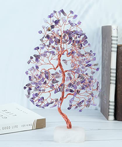 Crocon® Amethyst Crystals Tree of Life Quartz Base, Birthday Gifts for Women, Men Home & Office Decor Money Tree Healing Crystals Womens Gifts Ideas House Warming Gift Sister Unique Purple Decoration - color: Amethyst Copper Wire Quartz Base
