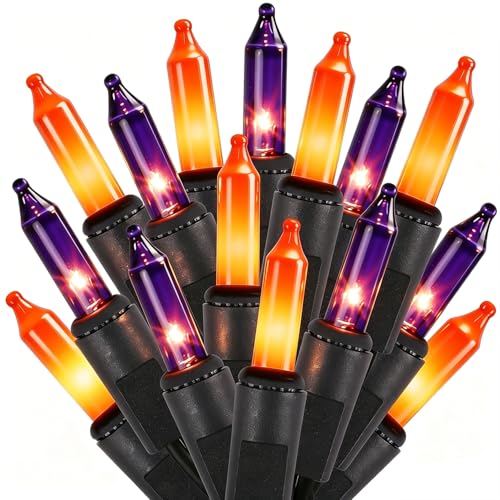 LJLNION Halloween Lights, 29ft 150 Count Black Wire Fairy Mini Lights, 120V UL Certified Incandescent Light String, Connectable for Garden Patio Holiday Party Outdoor Decor, Orange & Purple - color: Orange & Purple