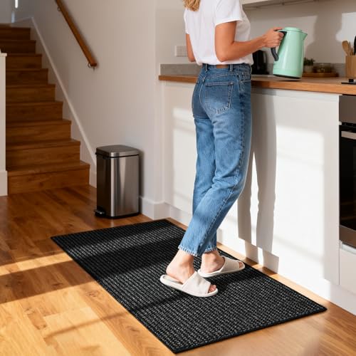 Softlife Rugs for Entryway 2x3 Faux Jute Rug Dirt Trapper Small Bathroom Rug Washable Door Rugs Kitchen Mat Modern Farmhouse Carpet for Front Porch Bathroom Kitchen Bedroom, Black - color: Black, size: 2' x 3' (24"x36")