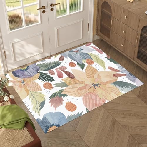 Floral Washable 1.5 x 2.5ft Rug, Boho Rugs for Bedroom, Ultra-Thin Indoor Living Room Area Rug Non Slip, Floral Printed Soft Rug for Nursery Room Entryway Dorm Classroom - color: Muted Lavender and Soft Beige, size: 1.5 x 2.5ft / 18 x 30in / 45 x 75cm