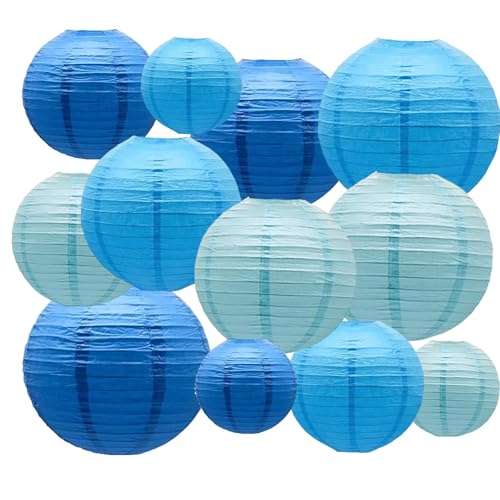 Blue Paper Lanterns Decorative,Hanging Chinese Lanterns Indoor Outdoor for Birthday, Wedding, Christmas, Bridal, Home Decor, Ceiling Decorations(Size of 4”, 6”, 8”, 10”,12Pcs) - color: Blue, size: 4、6、8、10inch