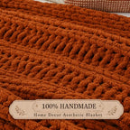 Battilo Chunky Knit Throw Blanket for Couch, Hand Made Chenille Throw Blanket, Super Soft Warm Cozy Caramel Blanket for Bed, Sofa, Living Room, 50"x60" - color: Caramel