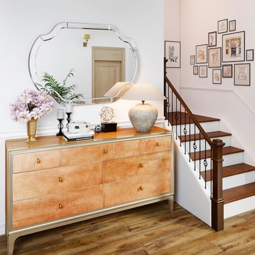 47" x 32" Large Wall Mirrors for Living Room, Modern Elegant Decorative Mirror with Beveled Glass Scalloped Corner, Horizontal or Vertical Hanging for Bathroom, Entryway, Dining Room - size: 47"L x 32"W