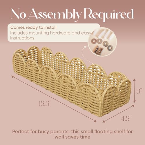 Rattan Nursery Book Shelf, Woven Scalloped wall Shelves, Wicker Hanging Storage Basket, Baby Room Bookshelf, Wall Mounted Natural Baskets Boho Home Decor, Set of 2