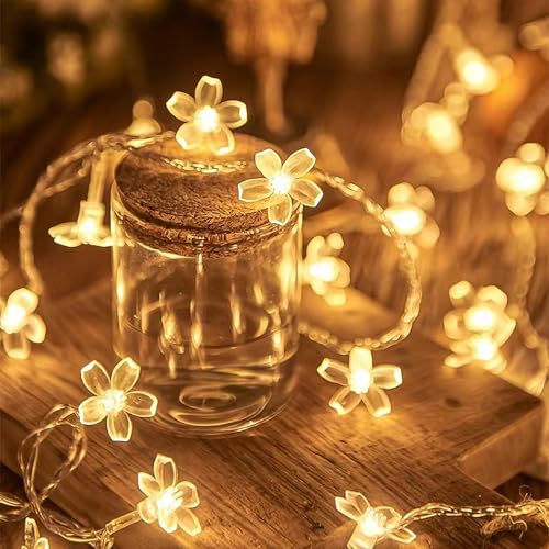 Flower Fairy Light Battery Operated Indoor String Lights 30LED Cherry Blossom Lights Waterproof Decoration for Christmas,Camping,Garden Fence,Birthday,Terrace,Yard,Wedding Party,Bedroom - color: Warm White