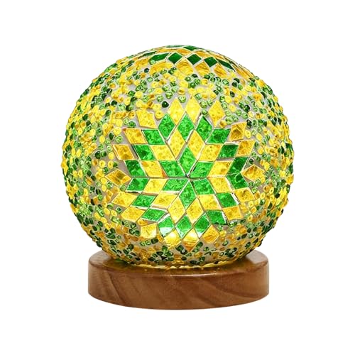 Table Lamp Turkish Mosaic Glass Night Light Bohemian Spherical Decorative Lamp for Dining Room Ambient Lighting Thanksgiving Party Living Room Decor Unique Home Gift (Boho-Green, Boho)4.72"*5.31" - style: Retro