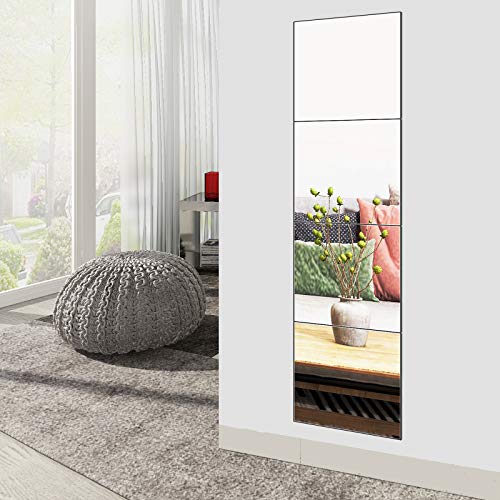 Ruomeng Full Length Wall Mirror Tiles, 12" x 12" x 4Pcs Frameless Wall Mounted Mirror Glass Wall Mirror for Home Gym, Door, Bedroom, Living Room - size: 12"x12"-4pcs