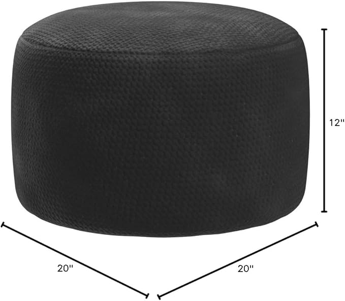 Asuprui Unstuffed Pouf Ottoman Round Poof Ottoman No Filler Soft Faux Fur Foot Stool 20x20x12 Inches Fuzzy Chair Floor Pouf Foot Rest with Storage for Living Room Bedroom Black