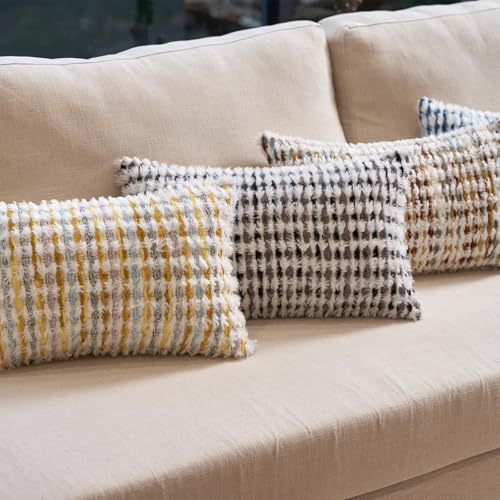 Aeckself Boho Chenille Tufted Pillow Cover 12x20 Inch, Rectangle Decorative Lumbar Throw Pillow Cover Neutral Pillowcase for Couch Bedroom Living Room, Black Gray - color: Black Gray, size: 20" x 12" (Pack of 1)