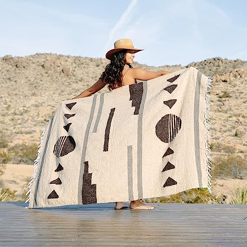Tan Mexican Blanket by Laguna Beach Textile Co - Beach, Yoga, Camping, or Decorative Throw Blanket - Traditional Handmade Serape - Wheat Sol - color: Wheat