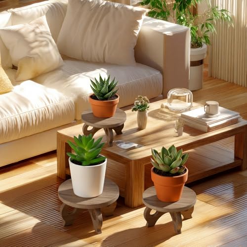Threehoney 3 Pcs Plant Stand Indoor 8/9/11" Round Wood Plant Stands Outdoor Round Risers Decorative Wooden Stool for Flowers Pedestal Board Holder for Rustic Balcony Garden Decor (Walnut Color,Low) - color: Walnut Color