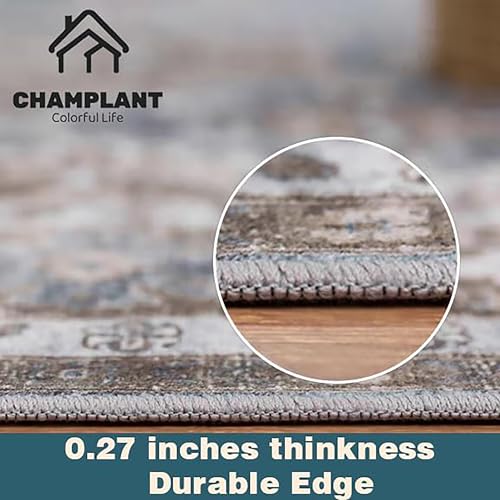 CHAMPLANT Area Rug 6'x9' Black-Purple Khaki Washable Vintage Traditional Floor Cover Thin Retro Kitchen Indoor Distressed Non Slip Carpet for Living Room Bedroom Dining Room - color: Black-purple Khaki, size: 6' x 9' (Rectangular)