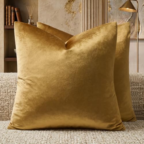 GIGIZAZA Golden Throw Pillow Covers 20x20 Decorative Velvet Cushion Covers Pack of 2 Pillowcase for Sofa - color: Golden, size: 20" x 20" (Pack of 2)
