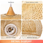 Arturesthome Bamboo Pendant Light for Kitchen Island, 17.6" Wicker Chandelier Lighting, Handmade Woven Hanging Ceiling Light Lampshade for Living Room Bedroom - size: B 17.6"*11.7"