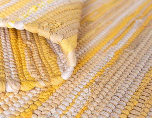 Unique Loom Chindi Cotton Collection Soft Hand Woven Natural Fiber Striped Area Rug, 2 ft 2 in x 3 ft, Yellow/Ivory - color: Yellow/Ivory, size: 2'2" x 3' (Rectangular)