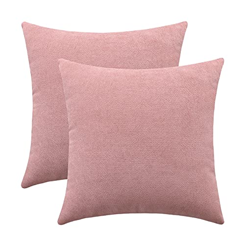 Jeneoo Decorative Dusty Rose Throw Pillow Covers Rustic Farmhouse Super Soft Square Chenille Comfy Solid Cushion Couch Cases for Sofa Bedroom Chair (Set of 2, 20 x 20 Inches) - color: Dusty Rose, size: 20" x 20" (Pack of 2)