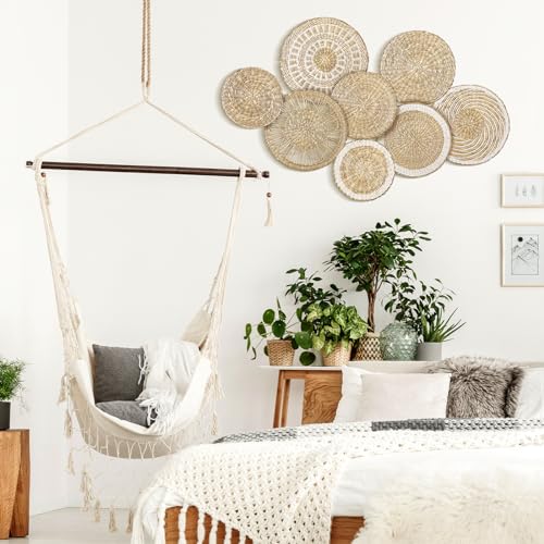 Xuhal 8 Pcs Boho Wall Basket Decor Decorative Bulrush Woven Basket Wall Decor Rustic Farmhouse Hanging Baskets for Kitchen Rustic Home Summer Decorations - style: Novel