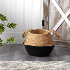 Nearly Natural 14in. Boho Chic Handmade Cotton & Jute Black Woven Basket Planter, Beige