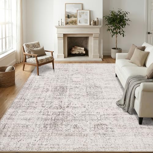 Area Rug 5x7 for Living Room - Machine Washable Area Rugs for Bedroom Vintage Stain Resistant Non Slip Low Pile Carpet for Dinning Room Farmhouse Kids Room Home Office,Brown/White - color: Brown/White, size: 5' x 7' (Rectangular)