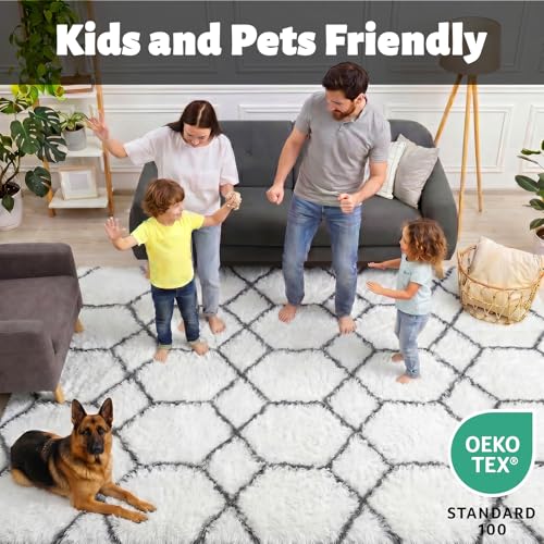 ONASAR Area Rugs for Bedroom Living Room, Fluffy 4x6 White and Grey Throw Rug, Shaggy Geometric Indoor Floor Shag Carpet for Home Decor Aesthetic, Soft Plush Fuzzy Mat for Nursery Kids Teen Dorm - color: 8- White / Grey, size: 4' x 6' (Rectangular)
