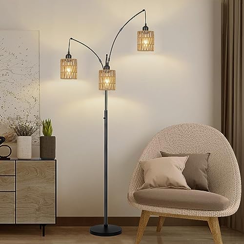 Small Rattan Lamp Shade Boho Shades Replacement H5.9''xΦ4.7'' Shades Ceiling Fan Light Covers Cylinder Woven Lampshade for Floor Lamps Pendant Light Chandelier Wall Sconces Light Fixture