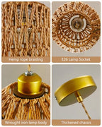 Boho Pendant Light, 6″ Hanging Lamp with Rattan Cylinder Lamp Shade, Small Wicker Pendant Lights Fixture, Rattan Chandelier Woven Pendant Lamp for Kitchen Island Dining Room Bedroom Hallway - color: 5.9″-Cylindrical