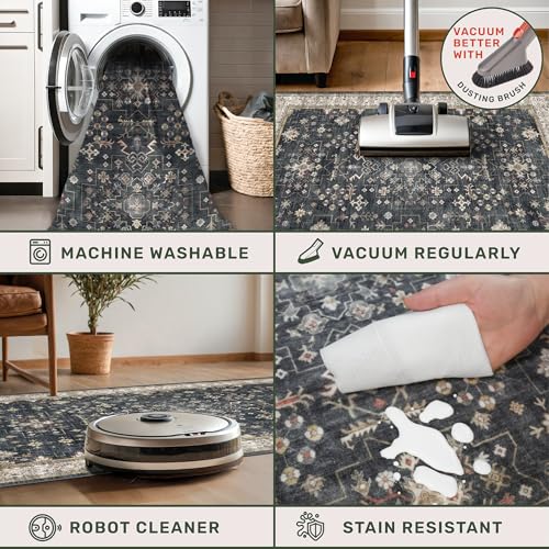Black Washable 2x3 Entry Rug, Small Rugs for Entryway Kitchen Bathroom Door Mat Indoor Entrance, Non Slip Rubber Backing, Stain & Fade Resistant, Ashen Charcoal Floral Farmhouse Decor - color: Ashen / Multi, size: 2' x 3' (Rectangular)