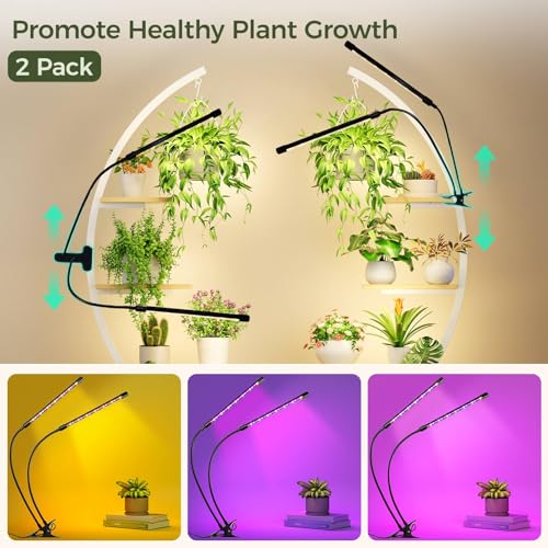GREENSTELL Plant Stand Indoor with Grow Light, 7-Tiered Tall Metal Plant Stand for Indoor Plants, Half-Moon Shape Display Shelf for Living Room, Balcony, Patio, White (2 Pack)