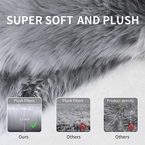 Small Faux Fur Rug, 2x4 ft Ultra Soft Sheepskin Rugs Chair Sofa Cover Seat Pad, Grey Fluffy Shag Rug for Bedroom Nursery Kids Room, Gray Shaggy Rug Fuzzy Plush Floor Carpets, Cute Dorm Home Decor - color: Grey, size: 4' x 2' (Sheepskin)