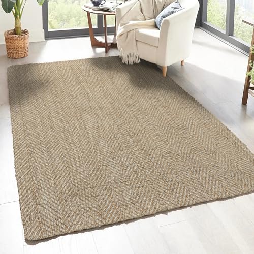 JONATHAN Y Espina Hand Woven Herringbone Chunky Jute Ivory Indoor Area Rug, 5x8, Bohemian, Cottage, Easy-Cleaning for Living Room, Bedroom, Kitchen, Pet Friendly, Non-Shedding (NFR101B-5) - color: Ivory, size: 5' x 8' (Rectangular)