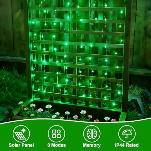 QITONG Green Solar Fairy Lights, 2 Pack Each 66ft 200 LED String Light Outdoor Waterproof, Silver Wire Christmas Twinkle Mini Lights with 8 Modes - color: Green