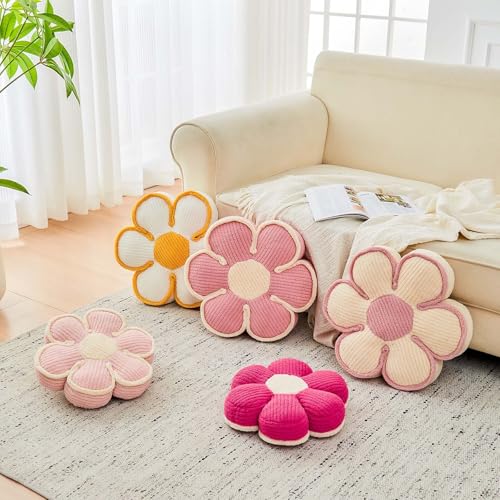 Kcvvcr Flower Pillow, Soft Flower Decorative Throw Pillow, Cute Daisy Flower Shaped Seating Floor Cushion Room Décor Plush Pillows for Sofa Couch Bed (13.7 Inch, Pink) - color: Six Petals-pink, size: 13.7 Inch