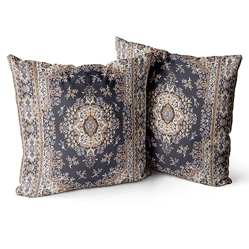 Snycler Boho Throw Pillow Covers 16x16 inch Set of 2 Black Medallion Border Area Rug Double Sided Pattern Cotton Soft Pillow Case Cushion Cover Pillowcase for Couch Sofa Bed Decorative - color: Boho-11, size: 16" x 16" (Pack of 2)