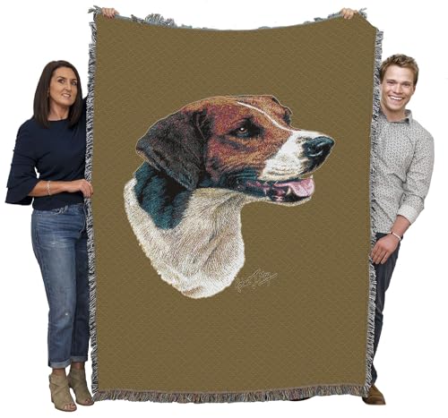 Pure Country Weavers English Foxhound Dog Woven Blanket Sand by Robert May - Gift Cotton Tapestry Throw - Made in The USA - 72" x 54" - color: Sand, size: 72" x 54"