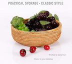 Hadewoven Round Rattan Fruit Basket Wicker Food Tray Weaving Storage Holder Dinning Room Bowl, 9 Inch Woven Bread Basket Key Bowls with 3.5”Wall for Table, Countertop (Medium 8.66") - size: Medium 8.66"